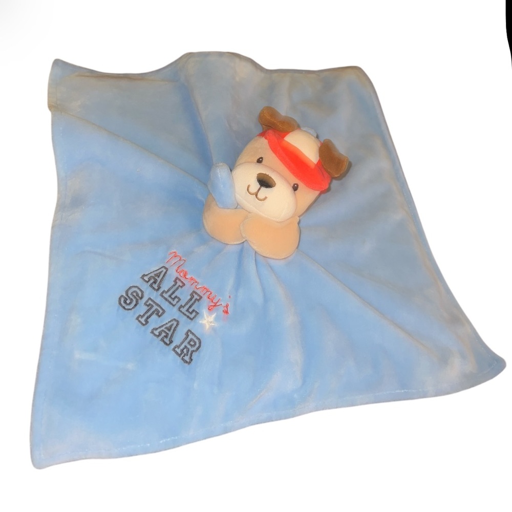 Okie Dokie Blue Puppy Baby Security Blanket Mommy’s All Star Baseball Dog Rattle